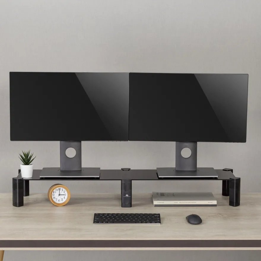 Monitorständer Ergonomischer Glas Ständer für Schreibtisch 2 Monitore Schwarz