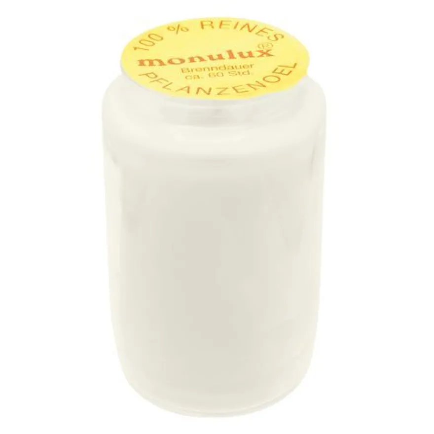 Monulux-glasöllicht, 100% reines Pflanzenöl, Weiß, Brenndauer ca. 60 Stunden, 95