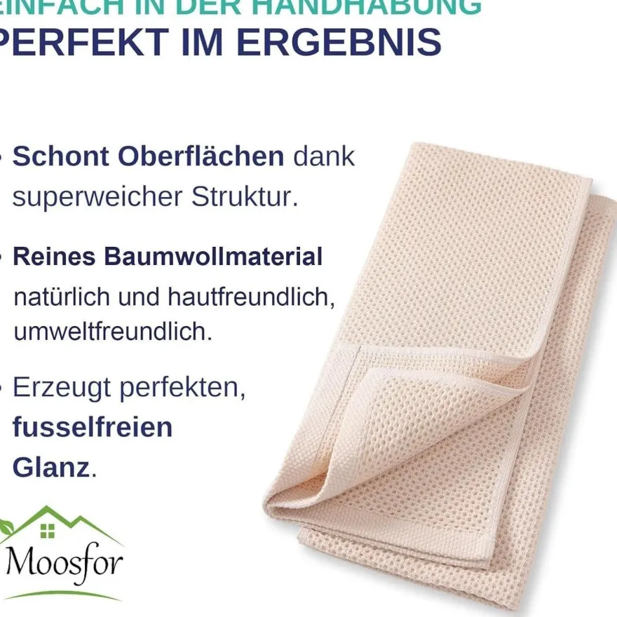 Moosfor Geschirrtücher 12er Set, 100% Baumwolle, 32 x 72 cm, Saugfähig, Beige