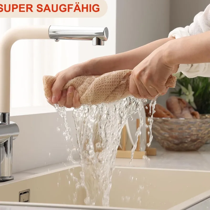 Moosfor Geschirrtücher 12er Set, 100% Baumwolle, 32 x 72 cm, Saugfähig, Beige