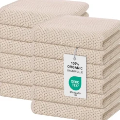 Moosfor Geschirrtücher 12er Set, 100% Baumwolle, 32 x 72 cm, Saugfähig, Beige
