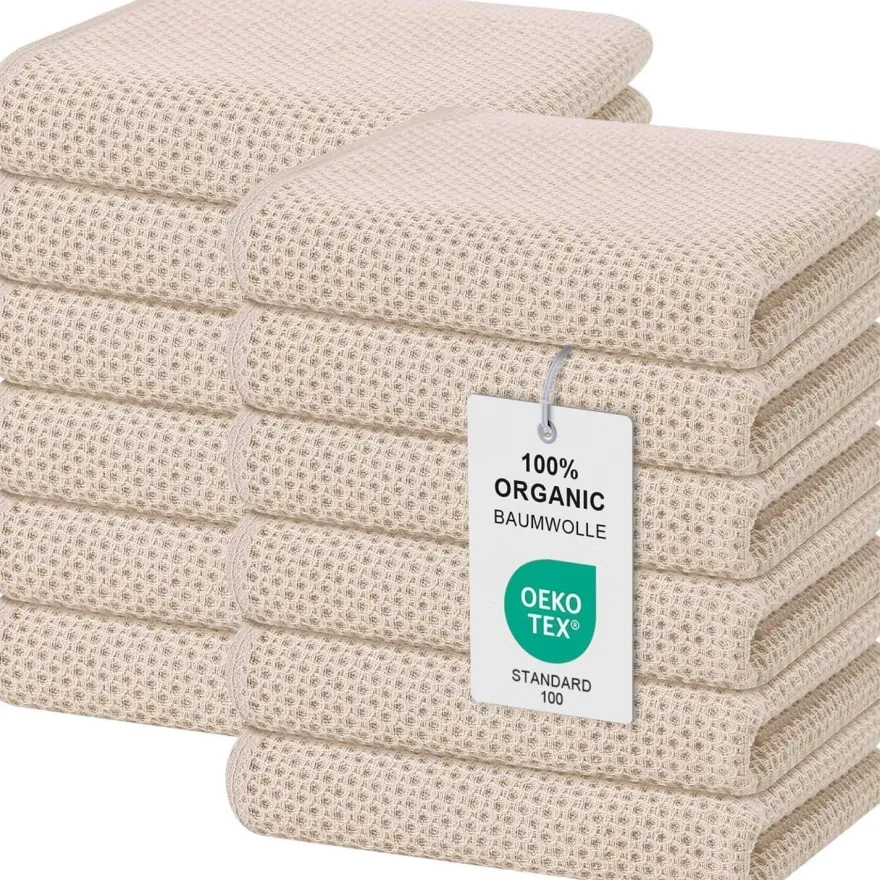 Moosfor Geschirrtücher 12er Set, 100% Baumwolle, 32 x 72 cm, Saugfähig, Beige