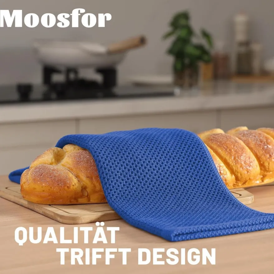 Moosfor Geschirrtücher 6er Set, 100% Baumwolle, 30 x 30 cm, Blau - Saugfähig