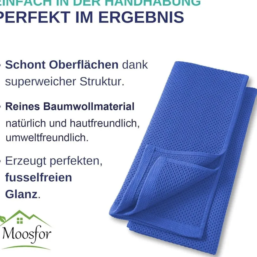 Moosfor Geschirrtücher 6er Set, 100% Baumwolle, 30 x 30 cm, Blau - Saugfähig