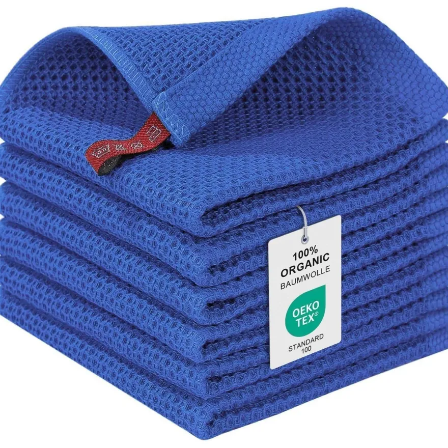 Moosfor Geschirrtücher 6er Set, 100% Baumwolle, 30 x 30 cm, Blau - Saugfähig