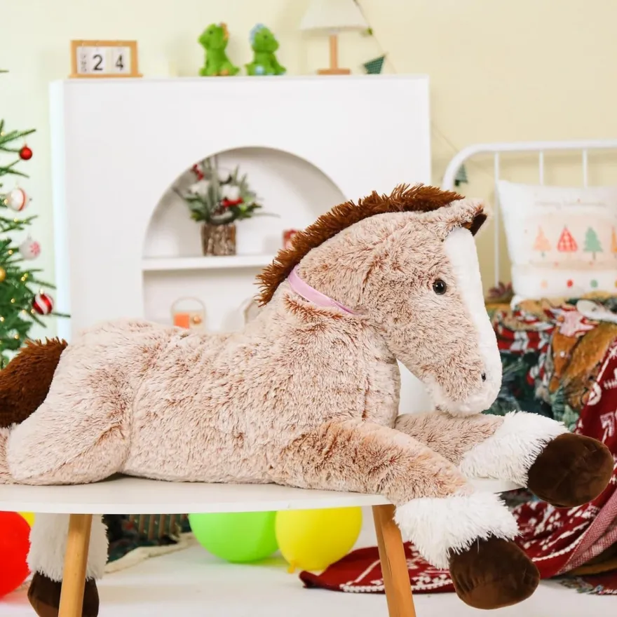 MorisMos 120cm Riesiges Kuschelpferd XXL, Hellbraun, Plüschtier für Kinder und
