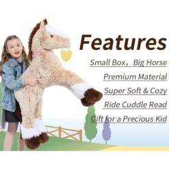 MorisMos 120cm Riesiges Kuschelpferd XXL, Hellbraun, Plüschtier für Kinder und