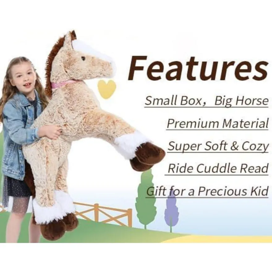MorisMos 120cm Riesiges Kuschelpferd XXL, Hellbraun, Plüschtier für Kinder und