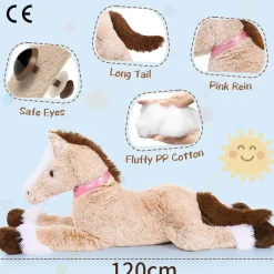 MorisMos 120cm Riesiges Kuschelpferd XXL, Hellbraun, Plüschtier für Kinder und