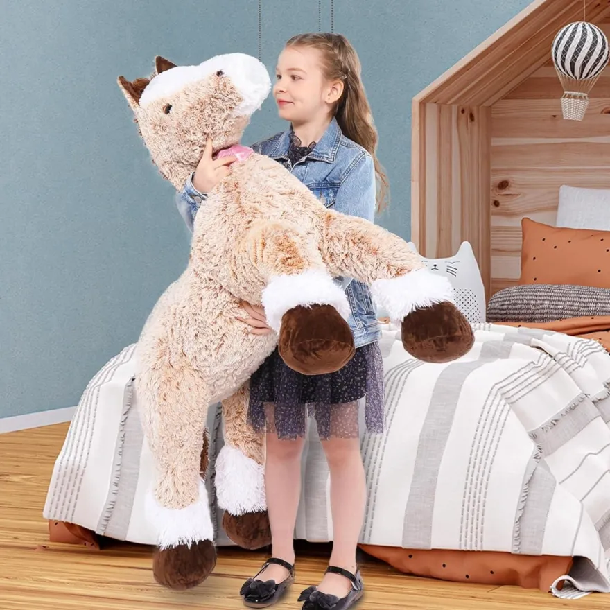 MorisMos 120cm Riesiges Kuschelpferd XXL, Hellbraun, Plüschtier für Kinder und
