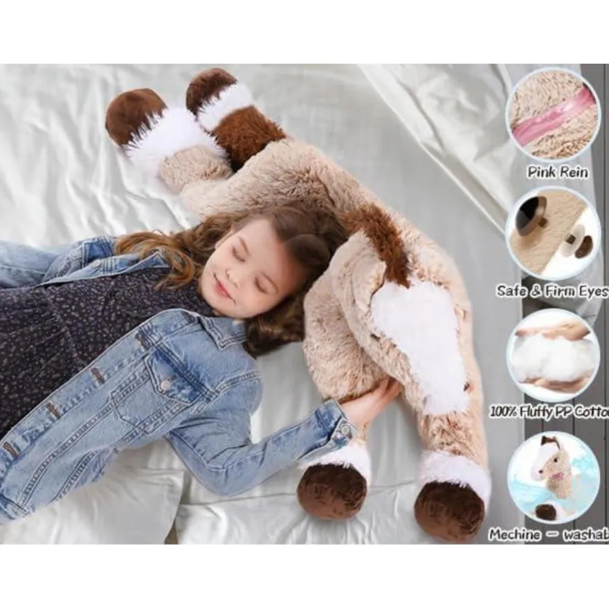 MorisMos 120cm Riesiges Kuschelpferd XXL, Hellbraun, Plüschtier für Kinder und