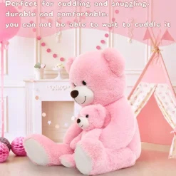 MorisMos Riesen Teddybär 100cm mit Babybär, XXL Kuscheltier für Mädchen, Rosa