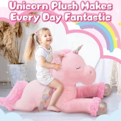 MorisMos XXL Einhorn Kuscheltier 110cm, flauschiges Plüschtier mit Flügeln
