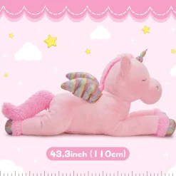 MorisMos XXL Einhorn Kuscheltier 110cm, flauschiges Plüschtier mit Flügeln