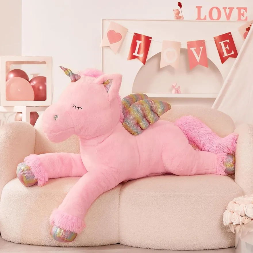 MorisMos XXL Einhorn Kuscheltier 110cm, flauschiges Plüschtier mit Flügeln