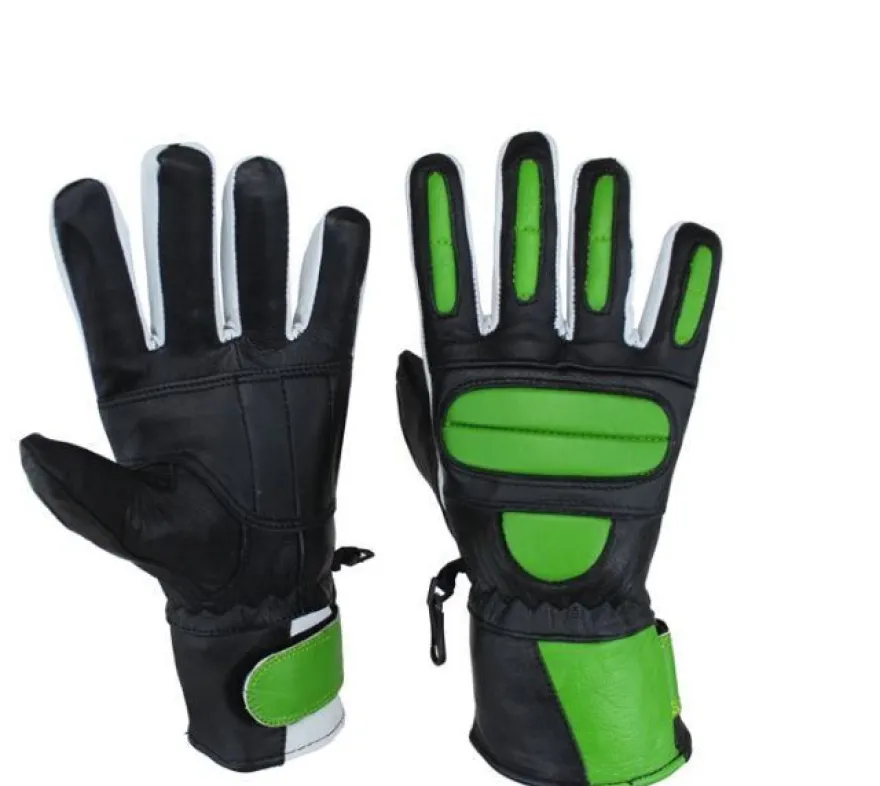 Motorrad BIKER Echt Lamm Leder Handschuhe Custom GLOVES Retro Grün