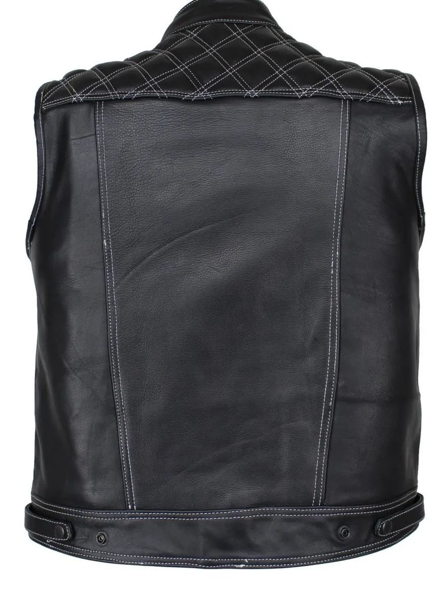 Motorrad & Biker Weste Rind LEDER Weste Custom Kutte Club Schwarz