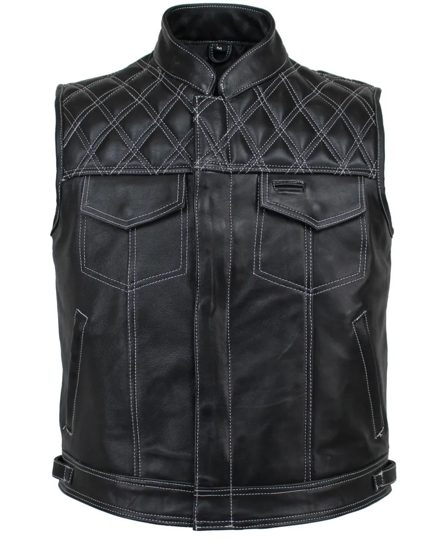 Motorrad & Biker Weste Rind LEDER Weste Custom Kutte Club Schwarz