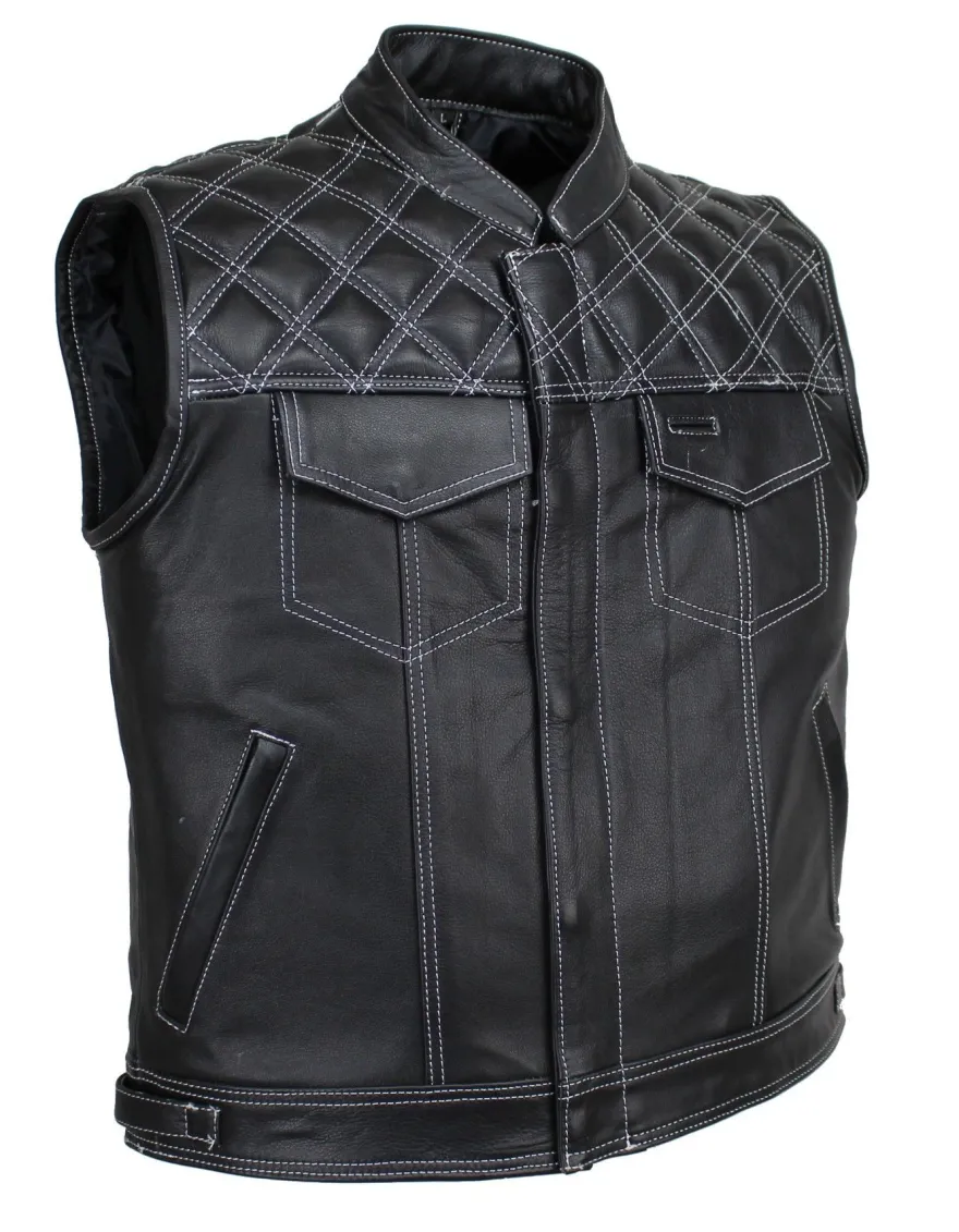 Motorrad & Biker Weste Rind LEDER Weste Custom Kutte Club Schwarz