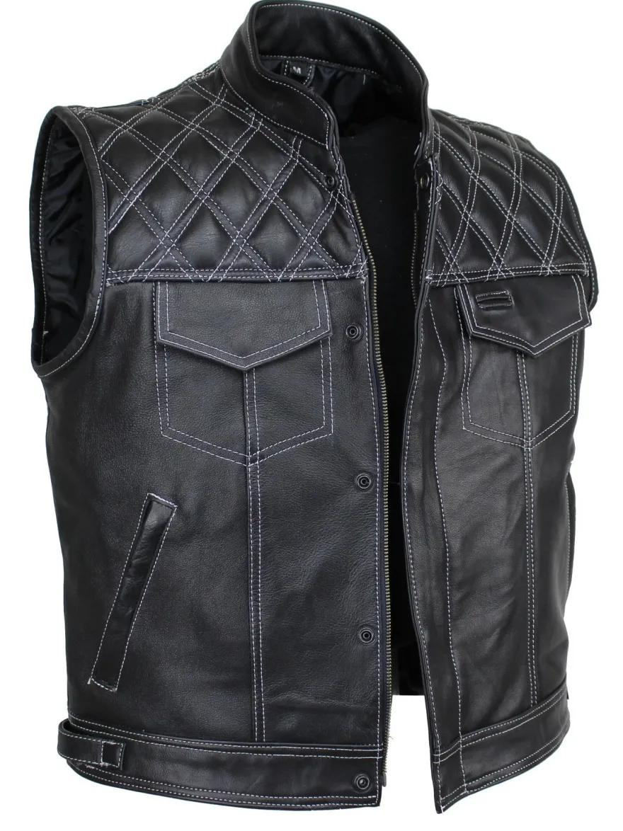 Motorrad & Biker Weste Rind LEDER Weste Custom Kutte Club Schwarz