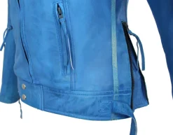 Motorrad Freizeit Damen Leder Jacke Biker Custom Lamm Leder Jacke Blau Protektoren