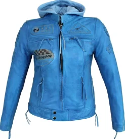 Motorrad Freizeit Damen Leder Jacke Biker Custom Lamm Leder Jacke Blau Protektoren