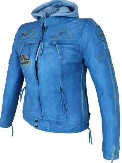 Motorrad Freizeit Damen Leder Jacke Biker Custom Lamm Leder Jacke Blau Protektoren