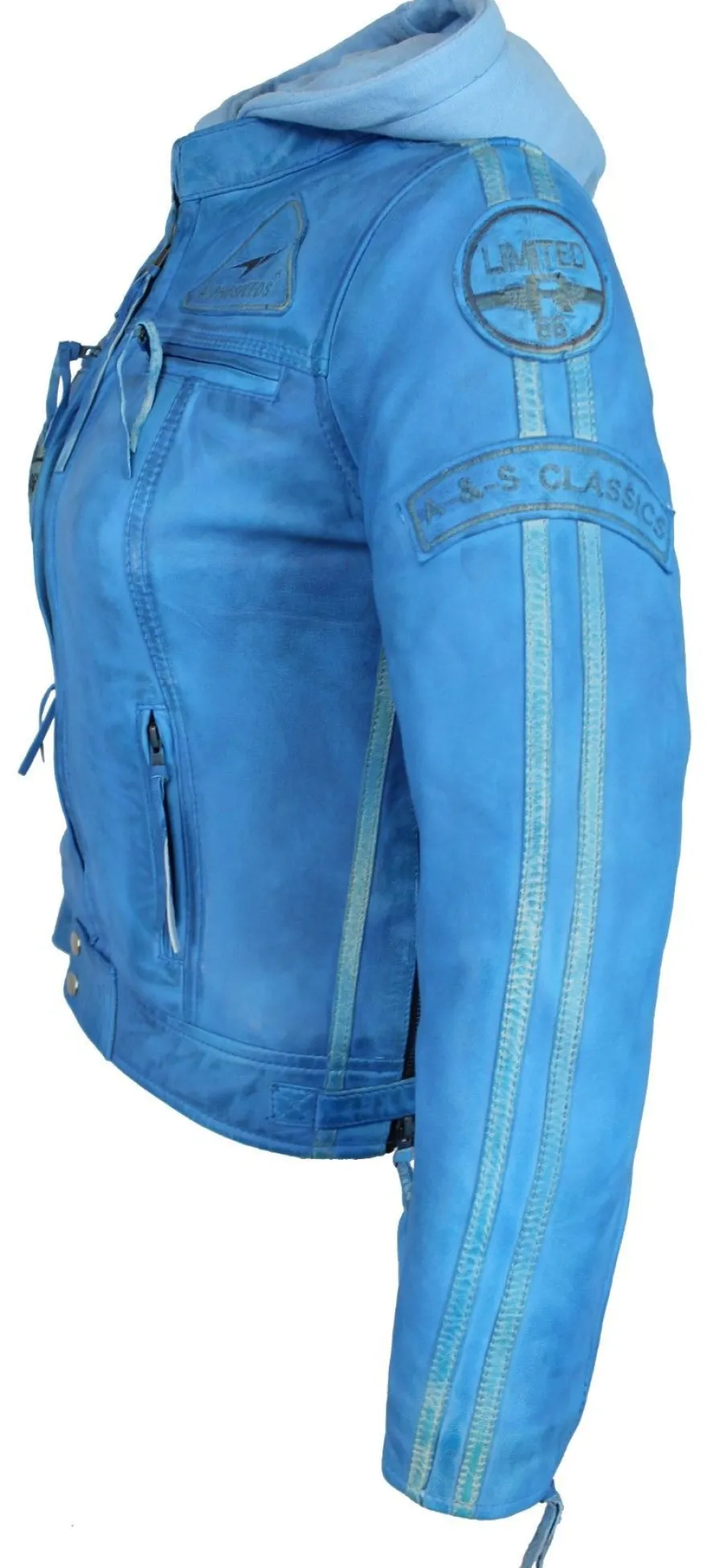 Motorrad Freizeit Damen Leder Jacke Biker Custom Lamm Leder Jacke Blau Protektoren