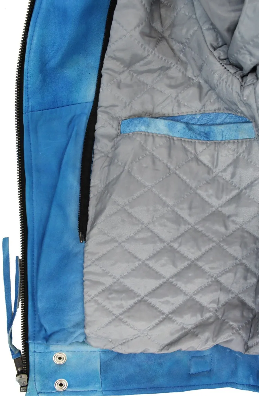 Motorrad Freizeit Damen Leder Jacke Biker Custom Lamm Leder Jacke Blau Protektoren