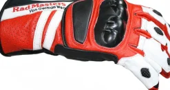 Motorradhandschuhe Rindsleder Rot/ Weiß/ Schwarz