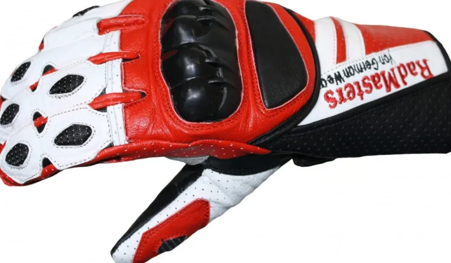 Motorradhandschuhe Rindsleder Rot/ Weiß/ Schwarz