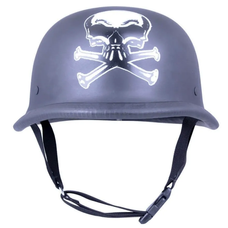 Motorrad Matt Schwarz Helm Deutsche Halbschale Biker Helme Custom Skull