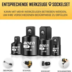 Mr. wintek Stecknuss Adapter Set, 4-teilig, Chrom Molybdän Stahl, für Ratschen