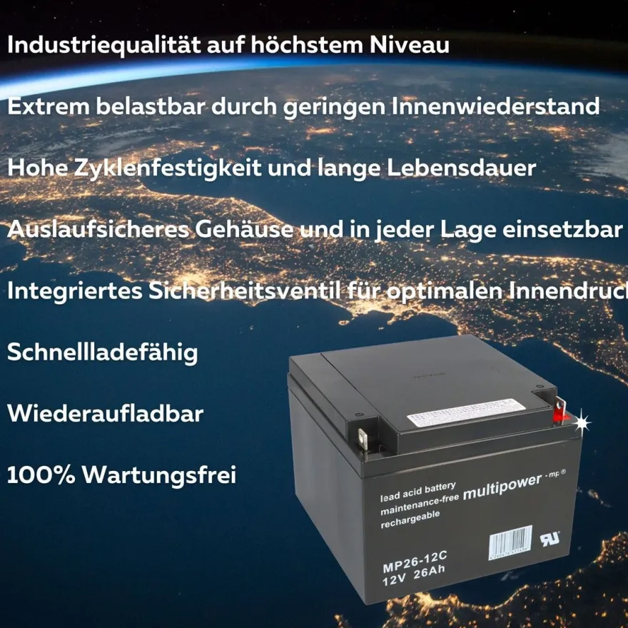 Multipower MP26-12C AGM Zyklenakku 12V 26Ah – M5