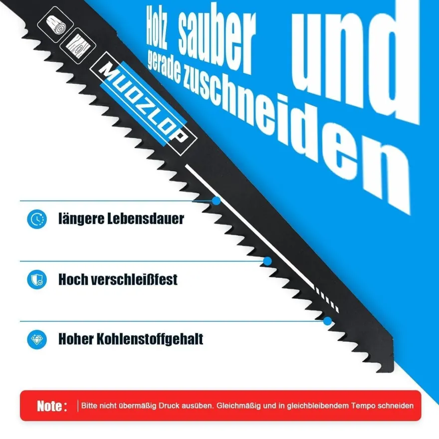 Muozlop 5er Set Säbelsägeblätter 150mm, 6 TPI - Ideal für Holz und