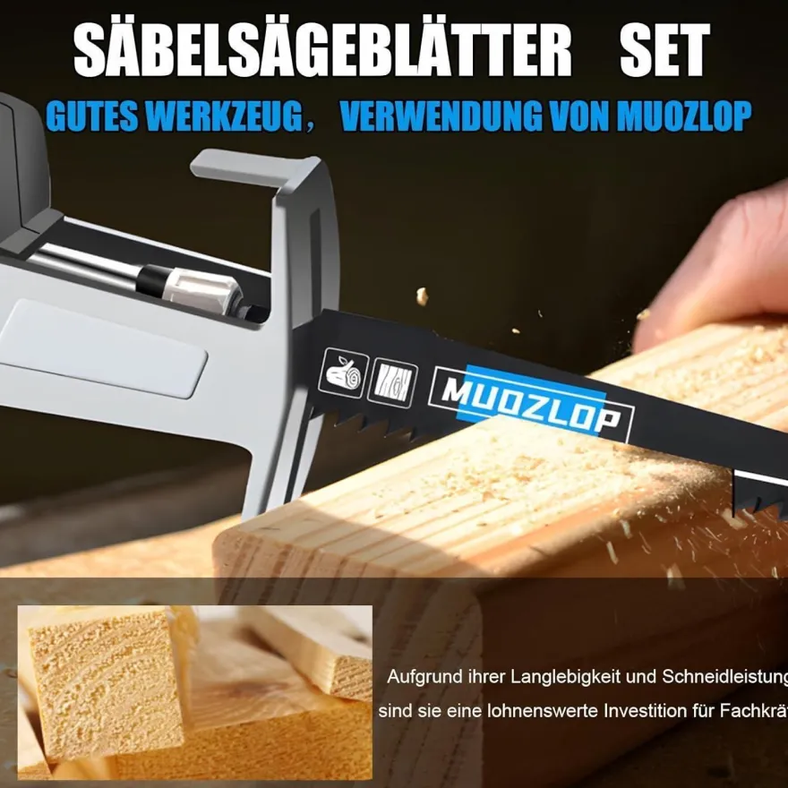 Muozlop 5er Set Säbelsägeblätter 150mm, 6 TPI - Ideal für Holz und