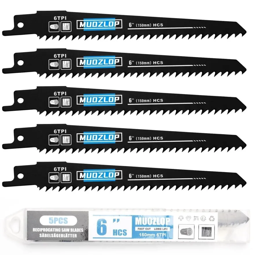 Muozlop 5er Set Säbelsägeblätter 150mm, 6 TPI - Ideal für Holz und