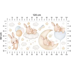 Muralo Aufkleber Set für Kinderzimmer Kaninchen Wolken Sterne Wandstickers für Kinder