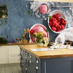Muralo VINYL Fototapete XXL TAPETE Esszimmer EIS Obst Himbeeren 3D 3184