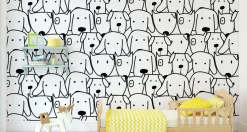 Muralo VINYL Fototapete XXL TAPETE für Kinder Schwarz-weiße kleine Hunde 3303