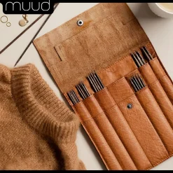 muud Oslo handgefertigtes Nadeletui aus Leder Aufbewahrung Stricknadel 2 Farben