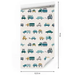 10m VLIES TAPETE Rolle Kinderzimmer Stadt Autos Fahrräder Transport XXL 3317