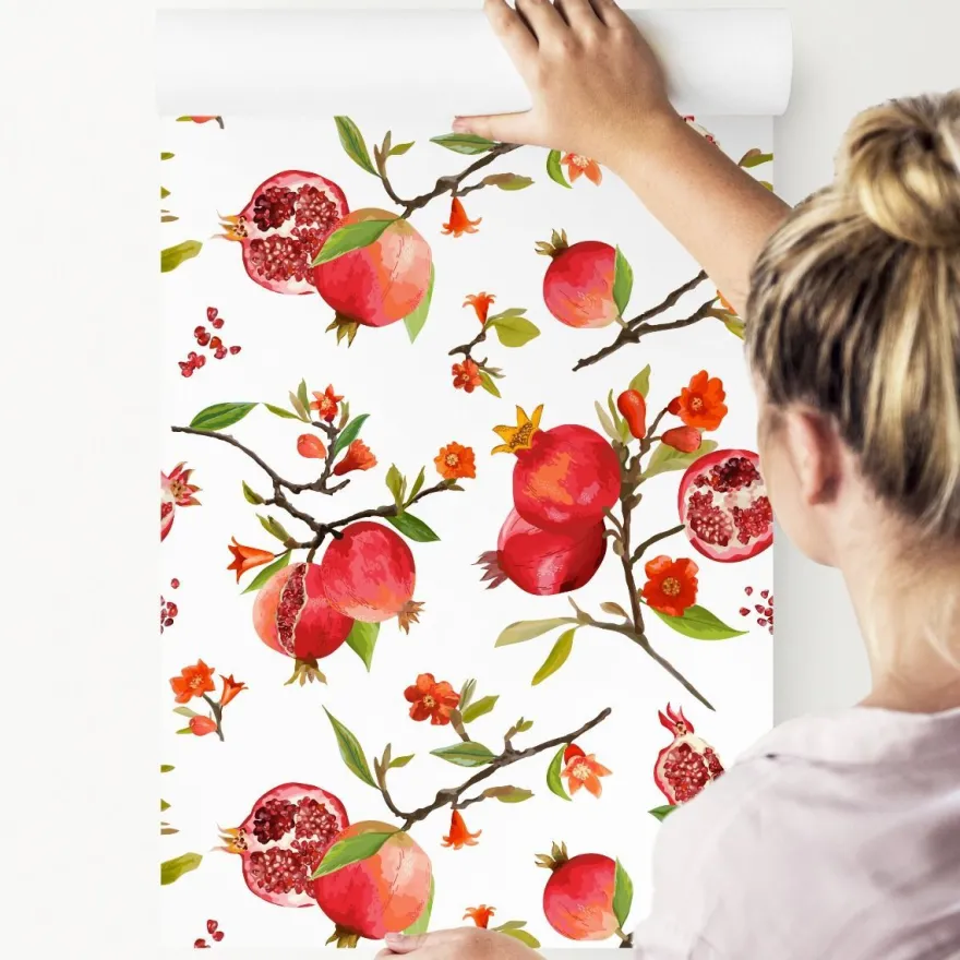 10m VLIES TAPETE Rolle Obst Granatapfelblüten für Dekor 6362