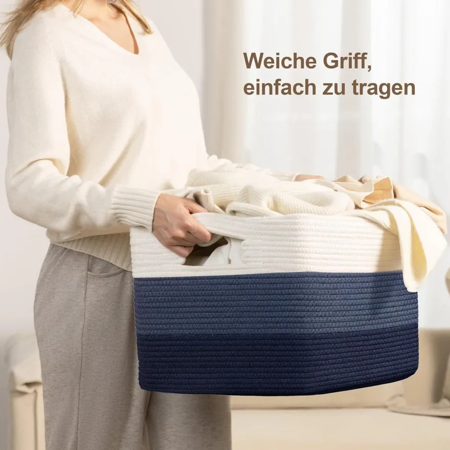 Myhommatto 72L Aufbewahrungskorb groß aus Baumwollseil, geflochten mit Griffen