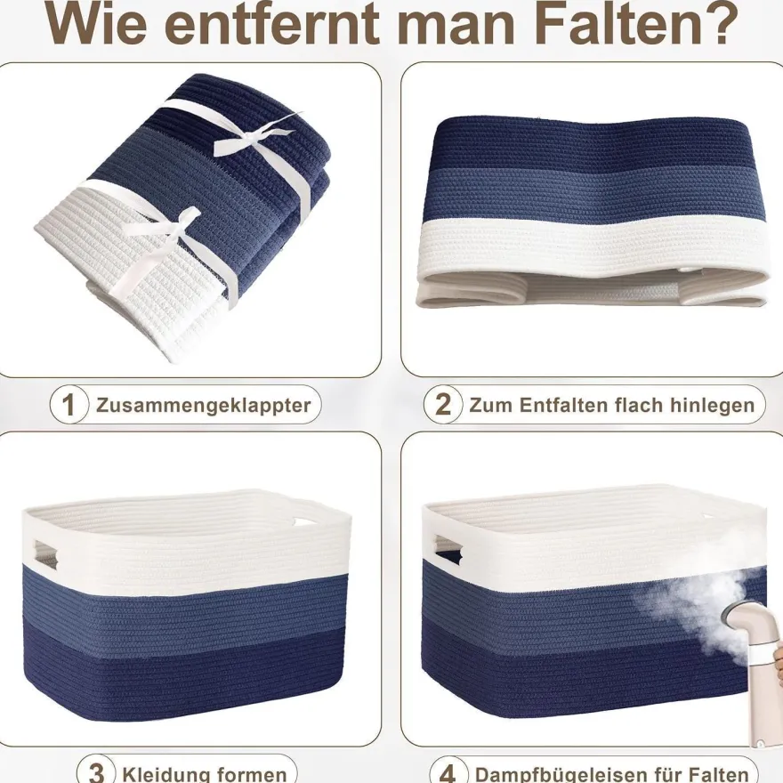 Myhommatto 72L Aufbewahrungskorb groß aus Baumwollseil, geflochten mit Griffen