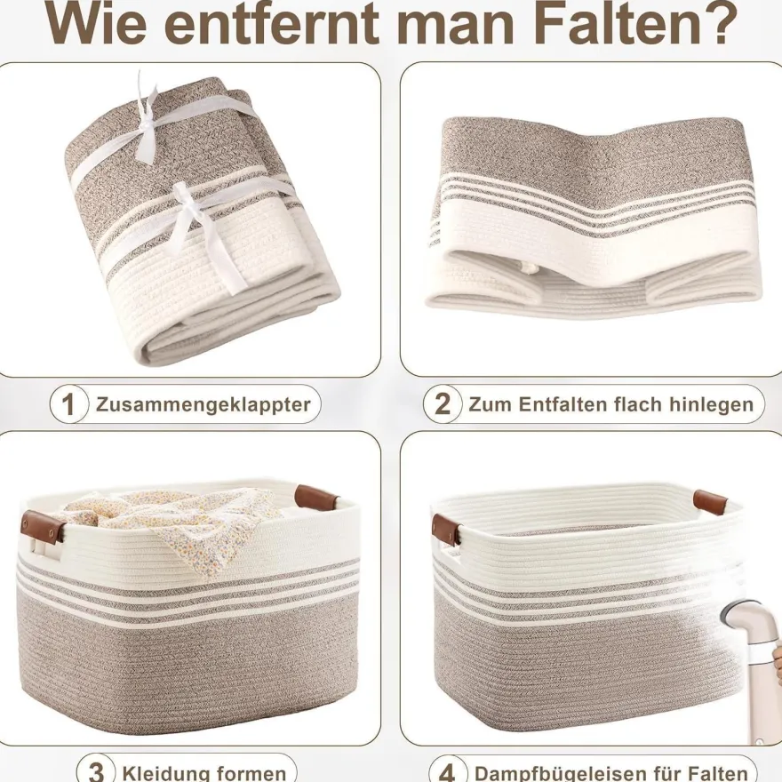 Myhommatto Wäschekorb Geflochten Klein aus Baumwollseil, 45L Aufbewahrungskorb