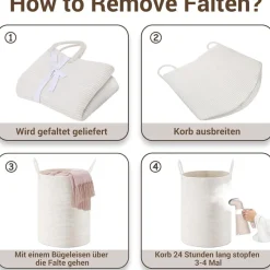 Myhommatto Wäschekorb 53L Rund Geflochten mit Baumwoll Henkel, Aufbewahrung für