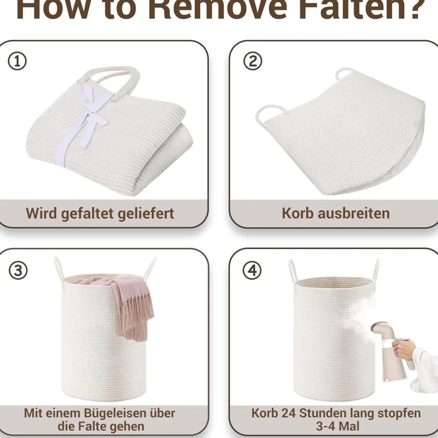 Myhommatto Wäschekorb 53L Rund Geflochten mit Baumwoll Henkel, Aufbewahrung für