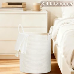 Myhommatto Wäschekorb 53L Rund Geflochten mit Baumwoll Henkel, Aufbewahrung für