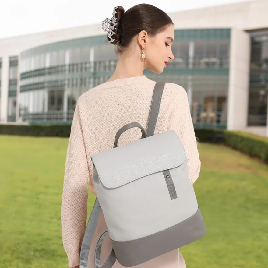 Myhozee Rucksack Damen Anti-Diebstahl Beige in Lederoptik